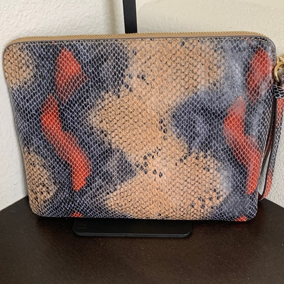NWOT G.I.L.I. Multicolor Leather Clutch with Red and Tan Snakeskin. - Picture 8 of 8